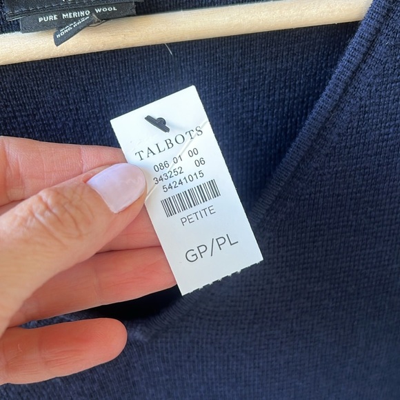 Talbots New w Tag Large Petite Navy 100% Merino Wool V Neck Midi Sweater Dress - Picture 5 of 11